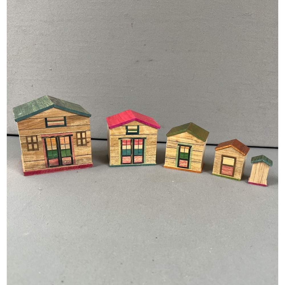 Vintage Set 5 Wood Nesting Houses Japan 1950-1960s? Great Color